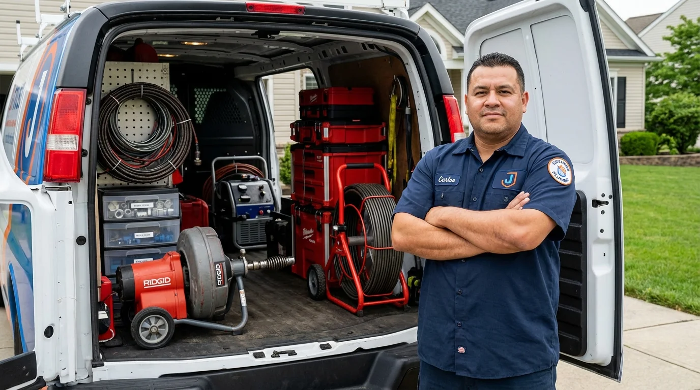 Professional drain cleaning equipment and Johns Plumbing LLC plumber in Sewaren