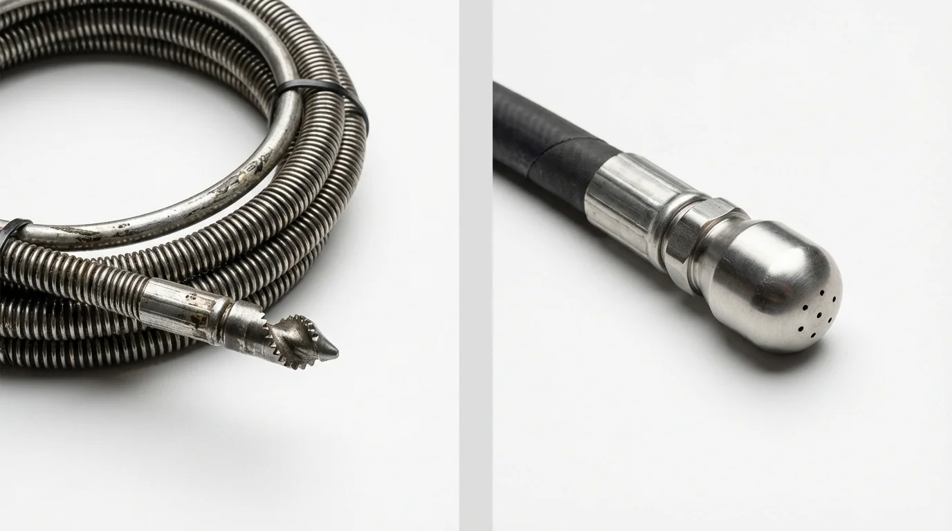 Drain snake cable and hydro jetting nozzle used for drain cleaning in Sewaren, NJ