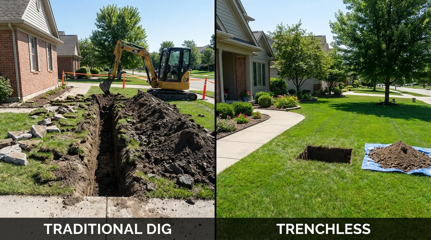 Trenchless sewer repair with minimal yard damage versus traditional excavation in Sewaren, NJ